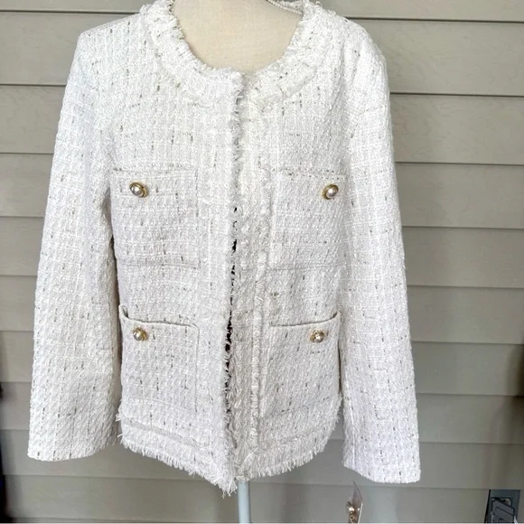 Nanette Lepore Elegant White Tweed Jacket size XL - Picture 1 of 9